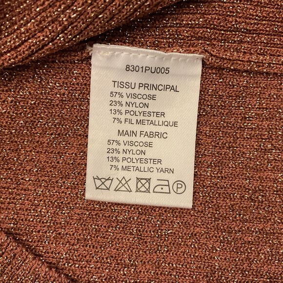 Carven Rose Gold Lurex Metallic Turtleneck Sweater Pleated Bell Cuff Size Small - Picture 8 of 10